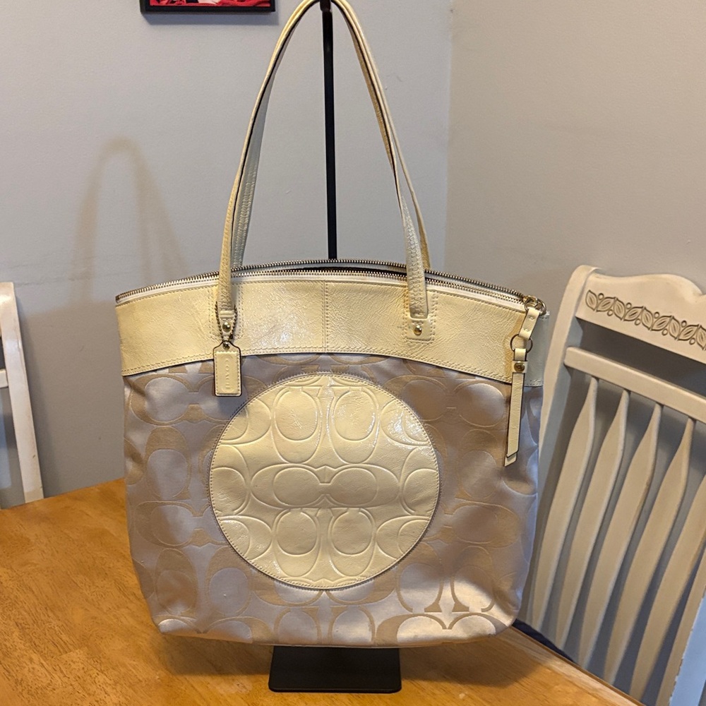 Coach butter yellow and Cream Signature Tote